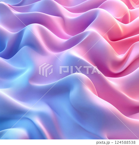 Abstract image with soft wavy shapes, where pastel colors smoothly transition into each other, creating the effect of moving fabric. Generative AI 124588538