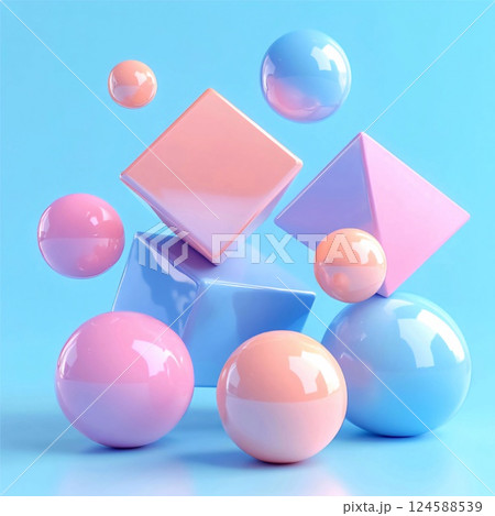 3D rendering of geometric shapes with gradient fill. Generative AI 124588539