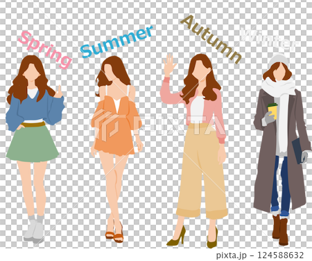 春夏秋冬のファッションのイラスト 124588632