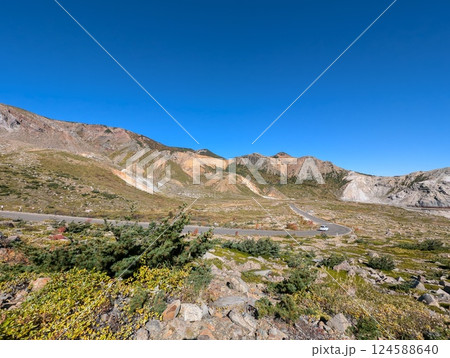 磐梯吾妻スカイライン 浄土平付近の荒涼とした山容 124588640