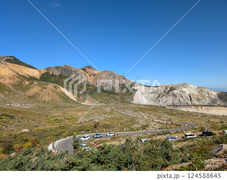 磐梯吾妻スカイライン 浄土平付近の荒涼とした山容 124588645