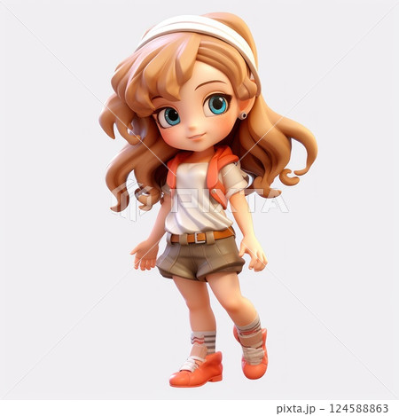 Cartoon girl in vibrant attire exuding health, energy, and positive Cartoon girl in vibrant attire exuding health, energy, and positive 124588863