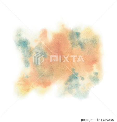Watercolor abstract spots and splashes Green, yellow, grey, orange stains hand painted multi coloured blurry stains, brush stroke. Illustration Isolated from background Perfect texture for your design 124589830