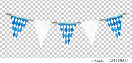 Flags on the rope Watercolor blue rhombus and white triangular pennant set. Oktoberfest Germany festival garland. Hand painted isolated illustration. Diamond shaped elements from the Bavarian flag. Flags on the rope Watercolor blue rhombus and white triangular pennant set. Oktoberfest Germany festival garland. Hand painted isolated illustration. Diamond shaped elements from the Bavarian flag. 124589833