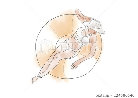Woman in White Bikini Relaxing on pool 4-1 Woman in White Bikini Relaxing on pool 4-1 124590540