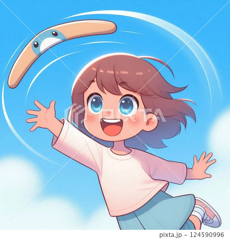 ブーメランを投げて遊ぶ子供 ブーメランを投げて遊ぶ子供 124590996