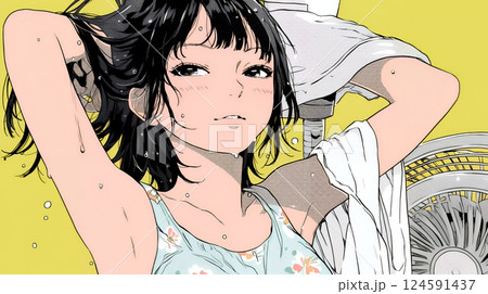 ヘアーシャワーの後の濡れ髪の若い女性