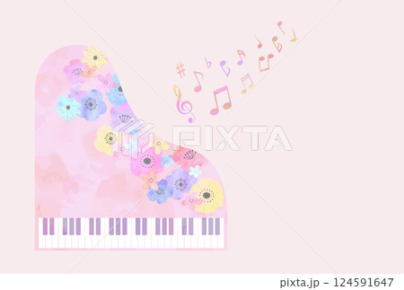 花模様のピアノの背景（水彩風ベクター） 124591647