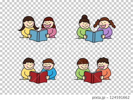 Children reading books illustration set 124591662