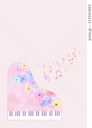 花模様のピアノの背景（水彩風ベクター） 124591663