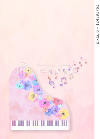 水彩風　花模様のピアノの背景 124591761