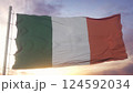 Ireland politics and news concept. Ireland national flag on sky background. 3d illustration 124592034