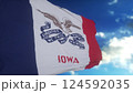 Iowa flag on a flagpole waving in the wind in the sky. State of Iowa in The United States of America. 3d illustration 124592035
