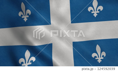 Quebec Province flag video waving in wind. Realistic Province Flag background. 3d illustration 124592039