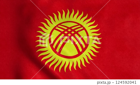 Kyrgyzstan flag waving in the wind, background. 3d illustration 124592041
