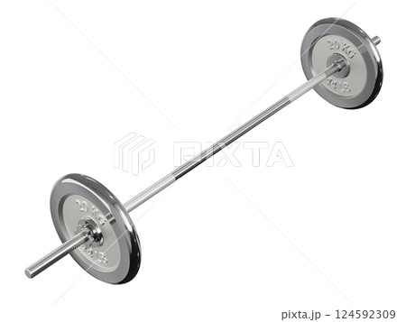 Cast Iron Black Adjustable Barbell, weightlifting gym equipment, side view, isolated on white background. 3D illustration Cast Iron Black Adjustable Barbell, weightlifting gym equipment, side view, isolated on white background. 3D illustration 124592309