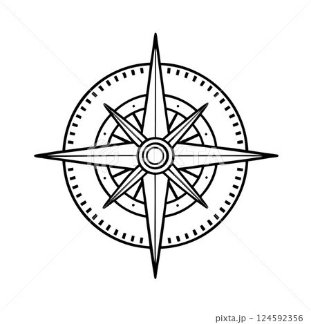 black and white compass rose design with nautical elements, AI Generative 124592356