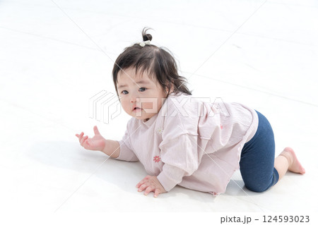 【巨大な遊具ではいはいする乳幼児】 124593023