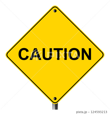 Yellow caution sign with clipping path 124593213