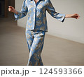 Women's Blue Floral Pajama Set, Elegant Loungewear 124593366