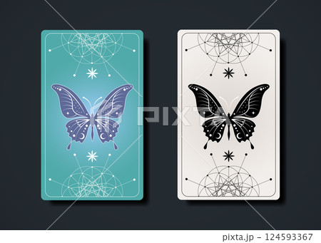 Set tarot cards, esoteric butterfly occult sacred geometry sign, boho spiritual symbols, Flower of Life. Magic Seed of life sacred mandala. Colorful vintage vector collection Set tarot cards, esoteric butterfly occult sacred geometry sign, boho spiritual symbols, Flower of Life. Magic Seed of life sacred mandala. Colorful vintage vector collection 124593367