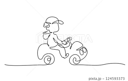 Little boy drive his toy car. Continuous one line drawing. Kid having fun. Little boy drive his toy car. Continuous one line drawing. Kid having fun. 124593373