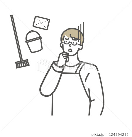 掃除に悩む主夫のイラスト素材 124594253