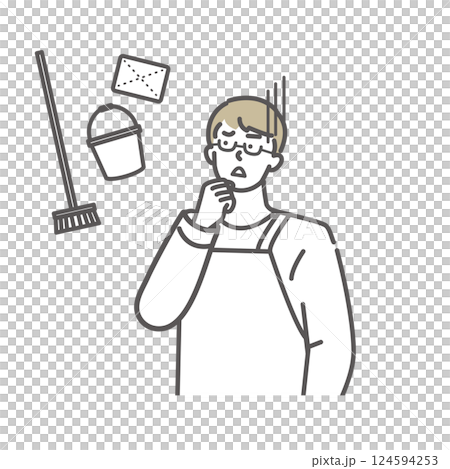 掃除に悩む主夫のイラスト素材 124594253
