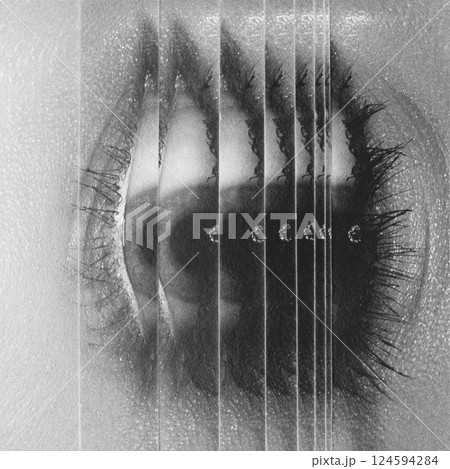 Abstract paper art collage black and white illustration of woman eye Abstract paper art collage black and white illustration of woman eye 124594284