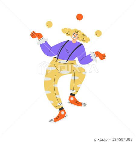 Colorful Man Clown Character with Bright Makeup and Nose Juggling Balls Vector Illustration Colorful Man Clown Character with Bright Makeup and Nose Juggling Balls Vector Illustration 124594395