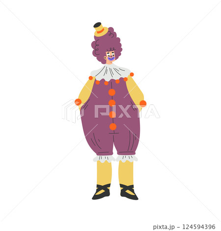 Colorful Man Clown Character with Bright Makeup and Nose Amusing Vector Illustration Colorful Man Clown Character with Bright Makeup and Nose Amusing Vector Illustration 124594396