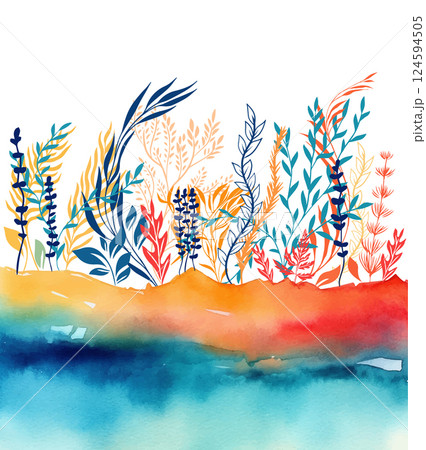 Spring time colorful watercolor flowers....のイラスト素材 [124594505] - PIXTA