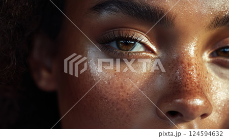 Beauty portrait close-up of attractive young woman, beautiful girl looking at camera 124594632