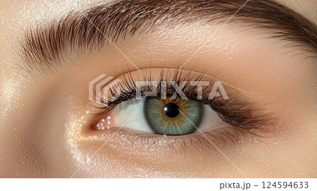 Beauty portrait close-up of attractive young woman, macro eyes, beautiful girl, studio shot 124594633