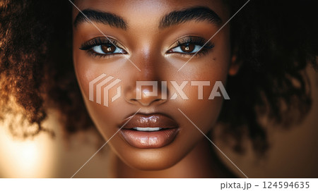 Beauty portrait close-up of attractive black American young woman, beautiful African girl 124594635
