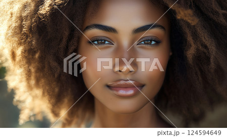 Beauty portrait close-up of attractive black American young woman, beautiful African girl 124594649