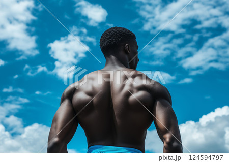 Sport, bodybuilding, strong muscular black man bodybuilder 124594797