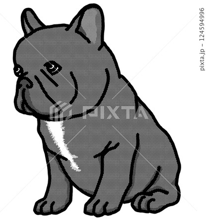 フレンチブルドッグ　子犬　白黒　背景透過　犬のイラスト 124594996