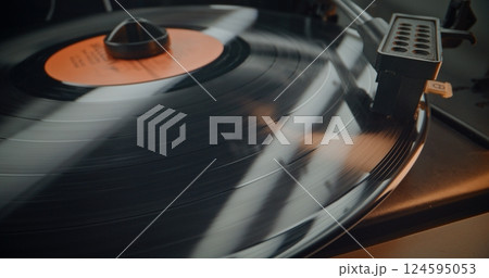 Vinyl Record Spinning On Vintage Turntable, Playing Classic Music 124595053