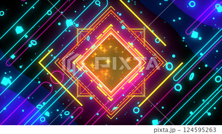 四角形やストライプが並ぶポップな背景 - レトロ 124595263