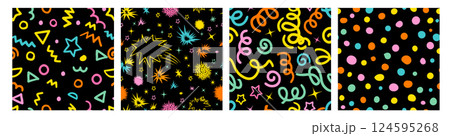 Fun simple colorful set pattern on black...のイラスト素材 [124595268] - PIXTA