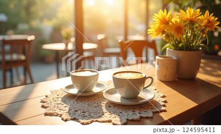 two cups of cappuccino with latte art 124595411