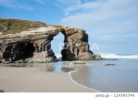 Cathedrals beach. Natural arch, low tide. Galizia, Spain 124595744