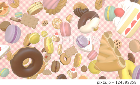 宙に浮いているスイーツ - ギンガムチェック背景 宙に浮いているスイーツ - ギンガムチェック背景 124595859