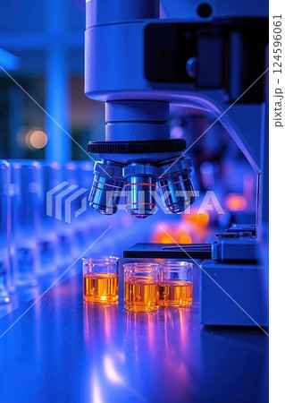 Cutting-edge laboratory microscopy with colorful samples and modern equipment for scientific research 124596061