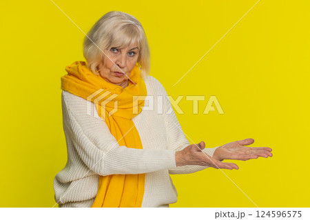 Woman raising hands asking what why reason of failure anti lifehacks ridicules disbelief irritation 124596575