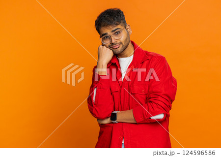 Tired bored Indian man expression, exhausted of tedious story, not interested in communication talk Tired bored Indian man expression, exhausted of tedious story, not interested in communication talk 124596586
