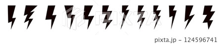 Thunder hand style comic energy flash. Drawn lightning bolt electric icon. Flat vector illustration isolated on white background. 124596741