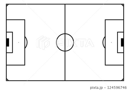 Bird's-eye soccer stadium with clean white lines. Court texture and playground pattern view. Flat vector illustration isolated on white background. Bird's-eye soccer stadium with clean white lines. Court texture and playground pattern view. Flat vector illustration isolated on white background. 124596746