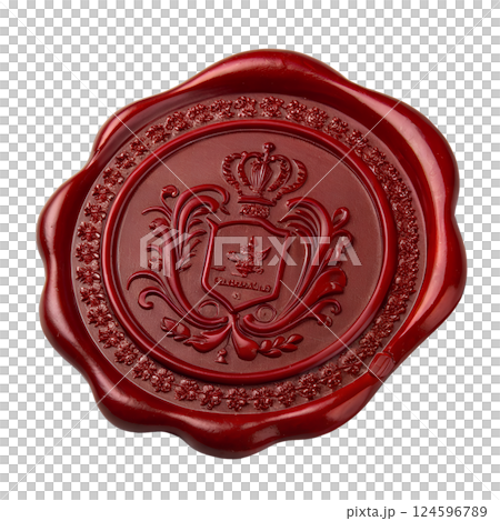 Elegant vintage wax seal stamp with intricate design, isolated on transparent background for crafting, invitations, and branding 124596789